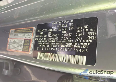 2022 Kia Sorento Lx from USA, damaged, VIN 5XYRG4LC8NG079483